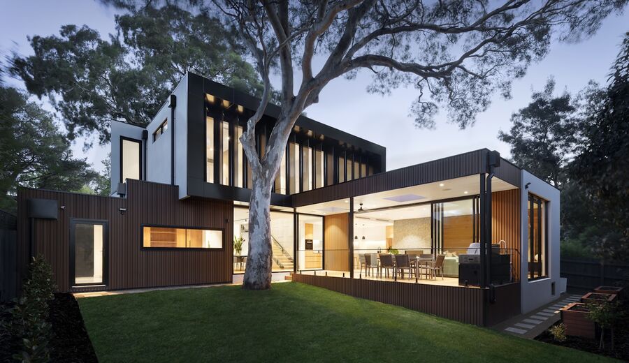 Bayview Collection website — modern home at dusk